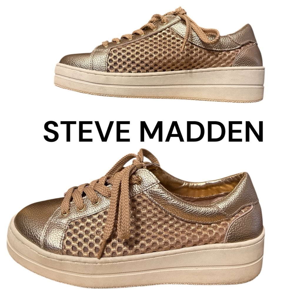Steve Madden Napa Gold Platform Lace Up Sneakers Wide 7.5 Y2K Streetwear